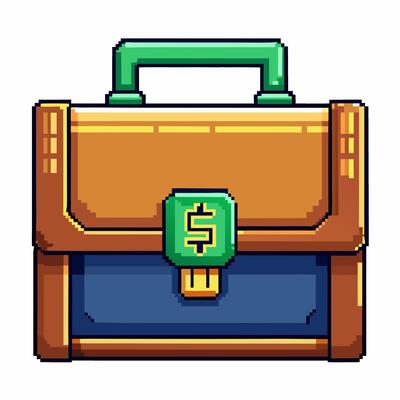 Retro Pixel Art Briefcase with Dollar Sign Business Gaming Icon