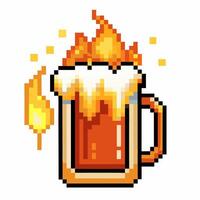 Pixel Art Flaming Beer Mug Retro 8 bit Icon with Fire Animation vector