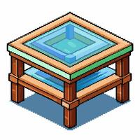 Isometric Pixel Art Wooden Table with Glass Surface and Modern Design vector