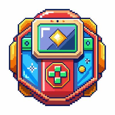 Vibrant Pixel Art Retro Game Console Icon with Bold Colors and 8 Bit Style