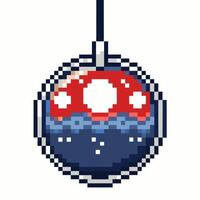 Pixel Art Red and Blue Ornament with Hanging String vector