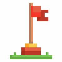 Pixel Art Red Flag on Grass Background Retro Gaming Icon and Digital Graphics Element vector