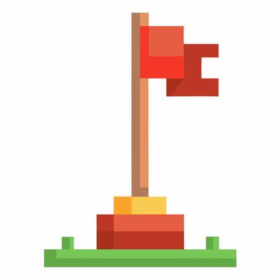 Pixel Art Red Flag on Grass Background Retro Gaming Icon and Digital Graphics Element