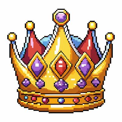 Pixel Art Royal Crown with Gems Vibrant Retro Style Illustration