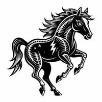 Bold Black and White Horse Illustration with Dynamic Patterns and Stars vector