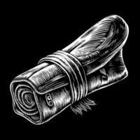 Vintage Rolled Scroll Illustration in Engraved Style on Black Background vector