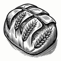 Rustic Bread with Wheat Stalks Engraving Style Illustration vector
