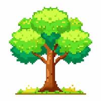 Pixel Art Tree with Green Leaves Isolated on White Background Retro Game Graphic vector