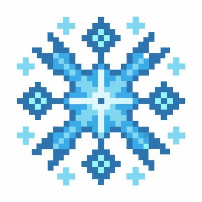 Pixel Art Snowflake Design in Blue Hues for Winter Themed Projects