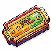 Retro Pixel Art Arcade Game Ticket with Colorful Pixelated Design vector