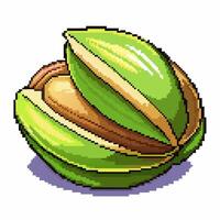 Pixel Art Pistachio with Vibrant Green Shell and Detailed Texture in Retro Style vector