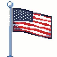 Pixel Art American Flag Illustration with Minimalist Design on Flagpole vector