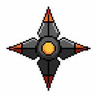 Retro Pixel Art Spaceship with Orange and Red Accents in 8 Bit Style vector