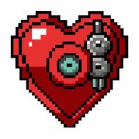 Pixel Art Red Heart with Mechanical Gears Icon vector