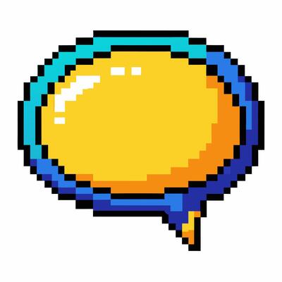 Colorful Pixel Art Speech Bubble Retro Digital Icon with Bright Yellow Center and Blue Outline