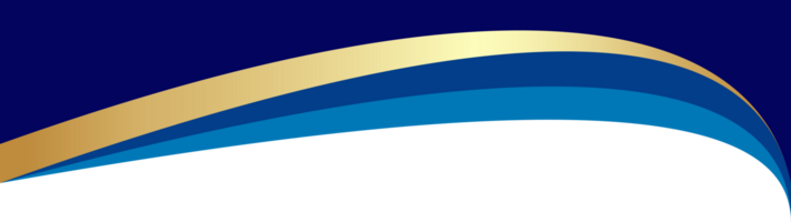 Border shape. Blue header section with golden line for banner design. Abstract bottom for web page. Curved divider template. Wavy horizontal separator png
