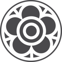 Gothic circle rose window with medieval ornament. Silhouette of cathedral rosette. Christian architecture element with stained glass. Radial frame png