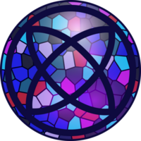 Gothic purple circle rose window with medieval ornament. Cathedral and castle rosettes. Christian architecture element with color stained glass. Radial frame png
