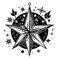 Intricate Star Compass Design with Celestial Motifs and Cosmic Elements vector