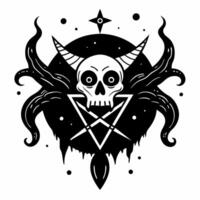 Mystical Skull with Horns and Occult Symbols in Abstract Gothic Design vector