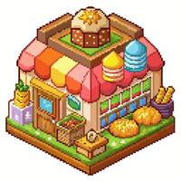 Charming Bakery Shop in Pixel Art Style with Colorful Details vector