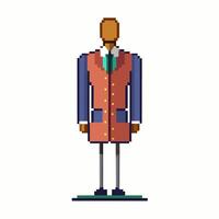 Pixel Art Style Business Person in Retro Suit with Tie Standing Upright vector