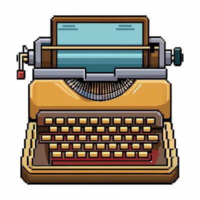 Retro Typewriter Pixel Art Illustration Vintage Technology in Classic Style