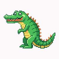 Retro Pixel Art Crocodile Lizard Standing Illustration for Games and Digital Design vector