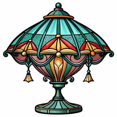 Intricate Stained Glass Lamp Illustration with Art Nouveau Design