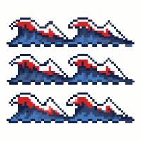 Retro Pixel Art Ocean Waves Collection 8 Bit Gaming Style Illustration vector