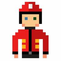 Pixel Art Firefighter Character in Red Uniform and Helmet vector