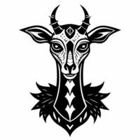 Monochrome Stylized Goat Head Illustration Geometric Design in Black and White vector