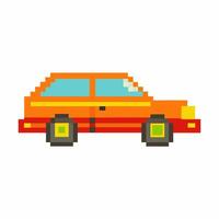 Retro Pixel Art Red Car Illustration in 8 Bit Style on White Background vector