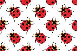 Seamless pattern with red ladybugs on a white background. Flat style Clean and modern design. Perfect for childrens products, textiles, wallpapers, stationery, for spring or summer themes vector