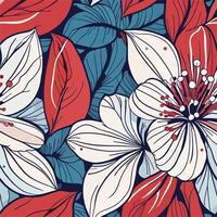Red and White Floral Pattern Botanical Art Print Design vector