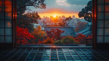 view from the window of Japan. Soft backlight over window photo