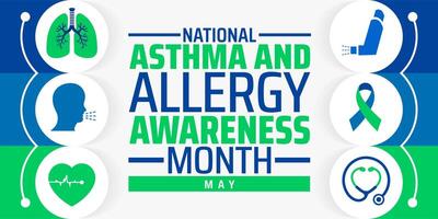 National Asthma and Allergy Awareness Month background banner or poster design template. observed every year in May. Holiday concept. Use to any Template, card vector