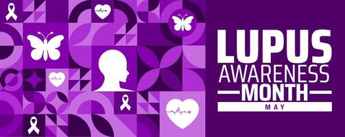 Lupus Awareness Month geometric shape pattern background banner or poster design template. observed every year in May. Holiday concept. Use to any Template, card, poster, placard, template. vector