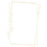 Glittery golden rectangle frame with a leafy branch png