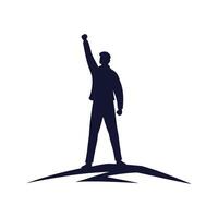 Successful Man Raising Fist on Peak Silhouette Illustration vector