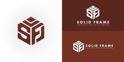 The modern emblem cleverly incorporates the initials SF into a sturdy, three-dimensional cube structure. The logo is designed specifically for the Architecture and Construction sectors vector