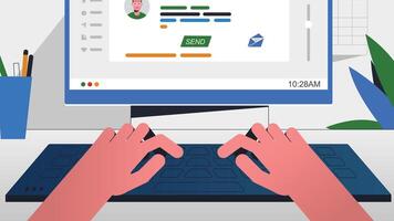 Hands Typing on Laptop Displaying vector