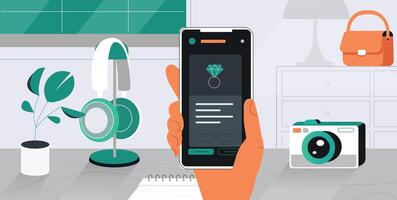 man holding a phone with a office in the background vector