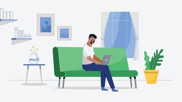 Man with creativity and imagination looking ideas online isolated vector