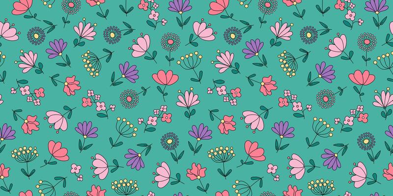 Floral pattern. Abstract brightly colored flowers. Drawings, doodle. Seamless floral background