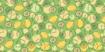 Pattern. Lemon, slice, citrus fruit, hand drawn. Doodle line icons, sketch. Seamless background. vector
