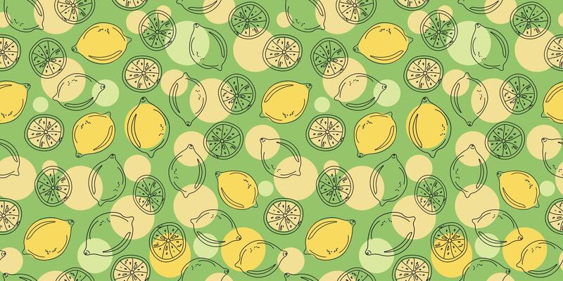 Pattern. Lemon, slice, citrus fruit, hand drawn. Doodle line icons, sketch. Seamless background.