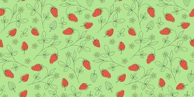 Strawberry pattern. Abstract plant, nature drawings of berries, branches, leaves, flowers. Strawberry, doodle drawing, hand drawn sketch. seamless background. Linear icons. vector