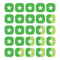 Green product review stars business element icons. feedback, and ratings. set of five green stars for customer reviews, use for apps and websites. vector