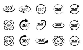 360 degree views icons. Signs with arrows to indicate the rotation or panoramas to 360 degree vector
